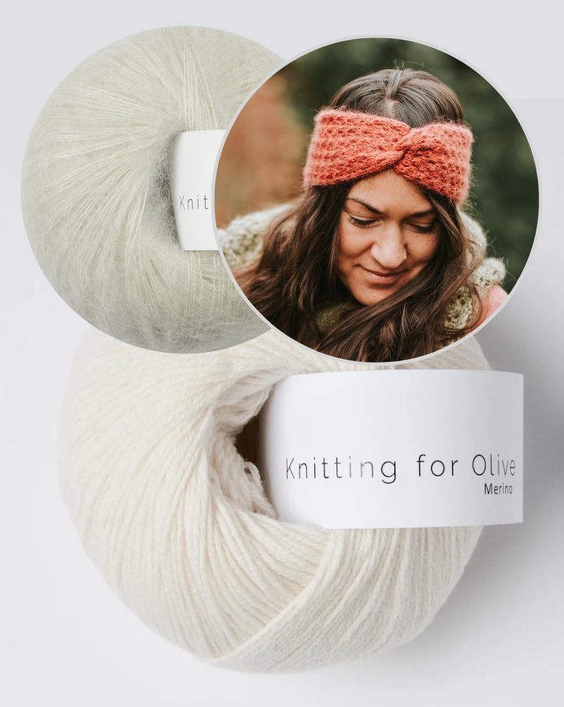 Stirnband Akina | feines Muster aus Merino und Soft Silk Mohair von Knitting for Olive