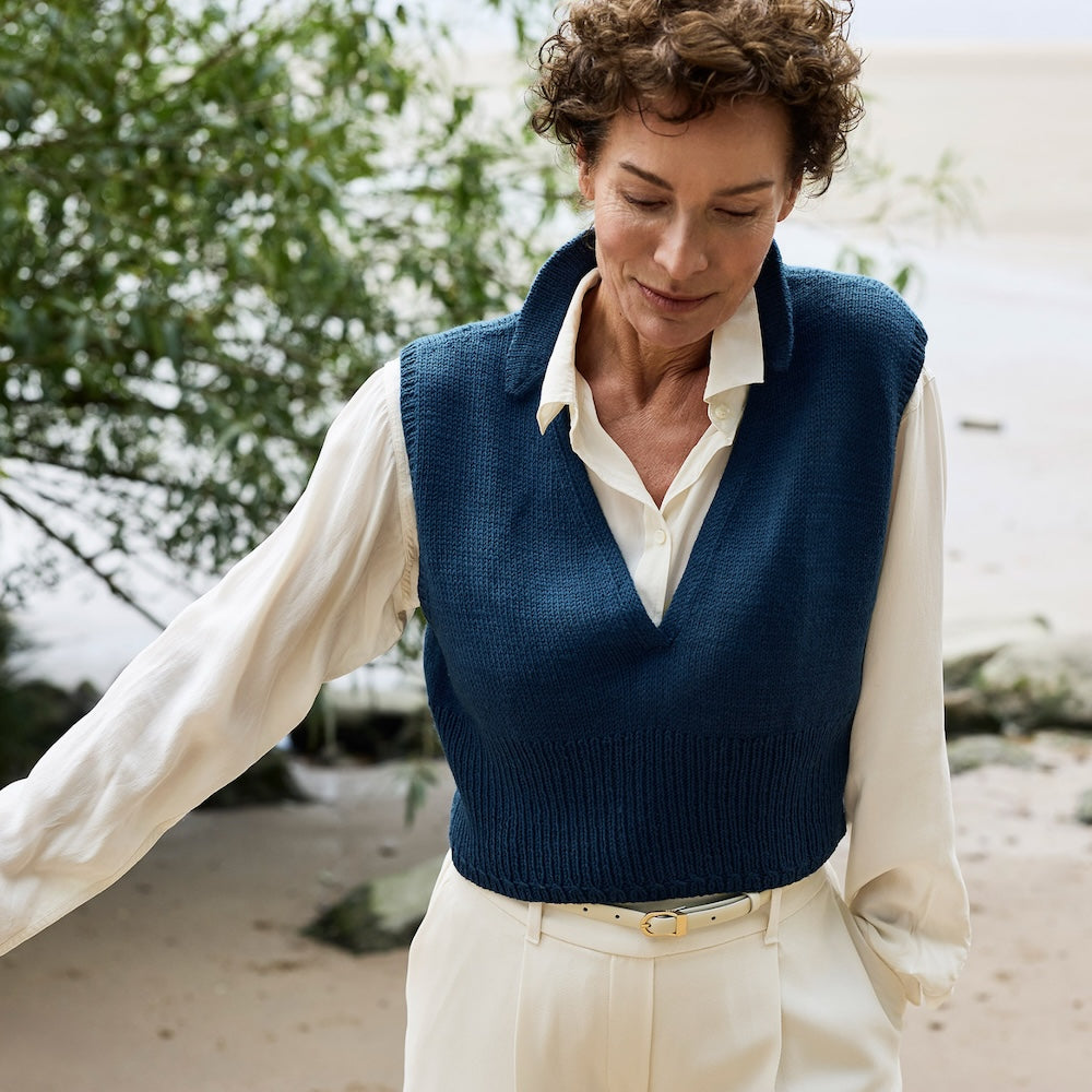 Waymark Vest | peenike Rosy Green Wooli Cheeky Merino Joy lõngast kootud vest