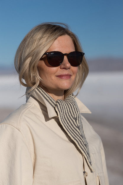 Wendover Scarf | delicate stripes in Far by Woolfolk