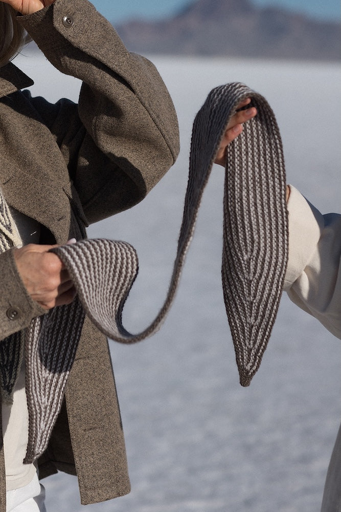 Wendover Scarf | delicate stripes in Far by Woolfolk