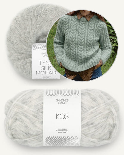Alba Sweater | fluffy soft cable pattern made from Kos and Tynn Silk Mohair by Sandnes Garn