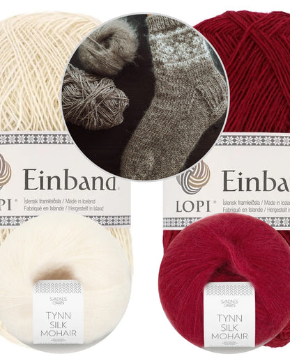 Arctic Sun Socks | Chaussettes norvégiennes en Einband de Lopi Island et Tynn Silk Mohair de Sandnes