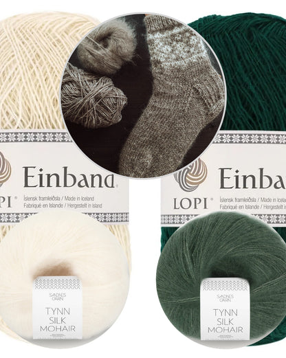 Arctic Sun Socks | Chaussettes norvégiennes en Einband de Lopi Island et Tynn Silk Mohair de Sandnes