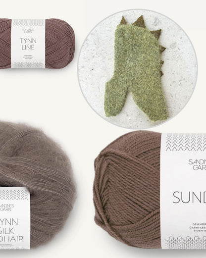 Beate Balaclava Mini | adorable cagoule dinosaure tricotée en Sunday et Tynn Silk Mohair de Sandnes Garn