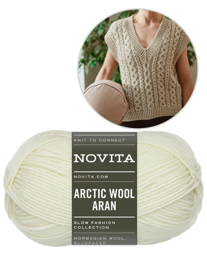 Mantra Vest | warm cable pattern made from Arctic Wool by Novita