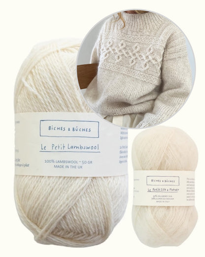 Edith džemperis | brīvi krītošs, mūžīgs pīņu raksts no “Le Petit Lambswool” un “Le Petit Silk & Mohair” dzijām, ko piedāvā Biches & Bûches