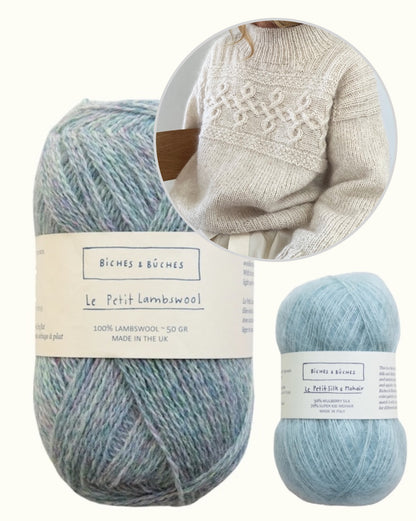 Edith džemperis | brīvi krītošs, mūžīgs pīņu raksts no “Le Petit Lambswool” un “Le Petit Silk & Mohair” dzijām, ko piedāvā Biches & Bûches