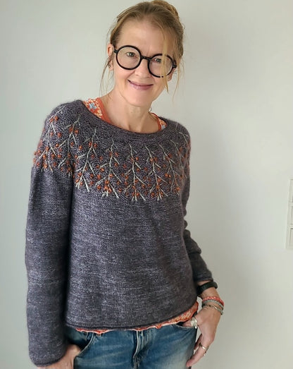 Sea Buckthorn Sweater | du cynorhodon romantique avec des mailles glissées de Pinta et Mohair Bliss de Pascuali