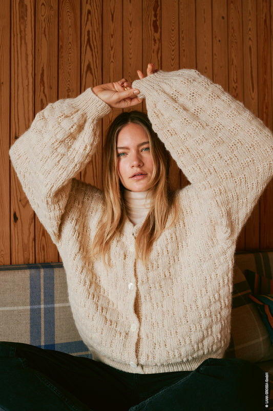 Nordic Bubble Cardigan | fluffy light made from Natural Alpaca Pelo by Lana Grossa