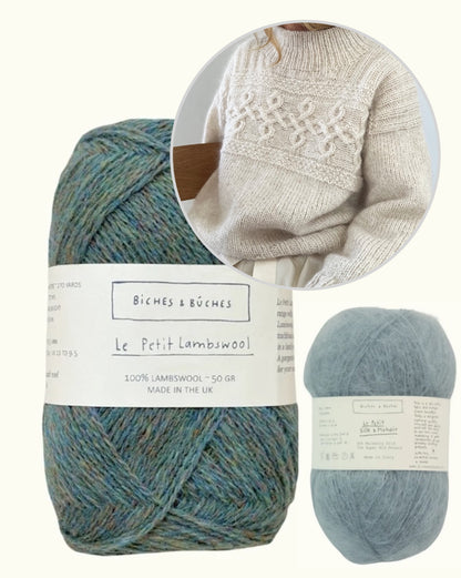 Edith džemperis | brīvi krītošs, mūžīgs pīņu raksts no “Le Petit Lambswool” un “Le Petit Silk & Mohair” dzijām, ko piedāvā Biches & Bûches