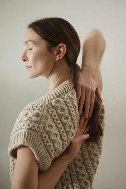 Mantra Vest | warm cable pattern made from Arctic Wool by Novita