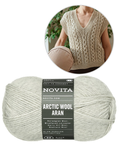 Mantra Vest | warm cable pattern made from Arctic Wool by Novita
