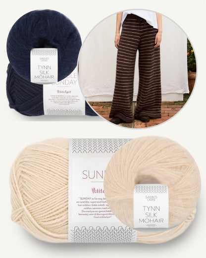 Riley püksid | Peened triibulised lounge-püksid Sandnes Garni Sunday ja Tynn Silk Mohair lõngast