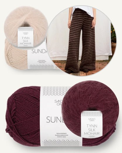Riley püksid | Peened triibulised lounge-püksid Sandnes Garni Sunday ja Tynn Silk Mohair lõngast