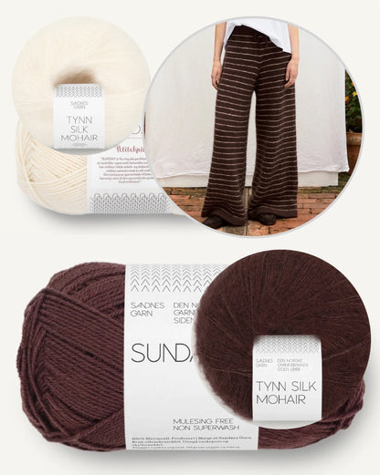 Riley püksid | Peened triibulised lounge-püksid Sandnes Garni Sunday ja Tynn Silk Mohair lõngast