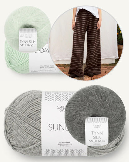 Riley püksid | Peened triibulised lounge-püksid Sandnes Garni Sunday ja Tynn Silk Mohair lõngast