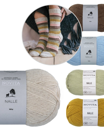 Rytmikäs Socks | with free instructions, fine stripe pattern with Nalle by Novita