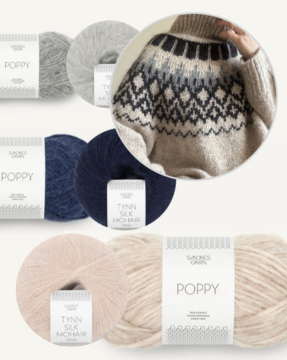 San Sweater | Bergpanorama Muster aus Poppy und Tynn Silk Mohair von Sandnes Garn