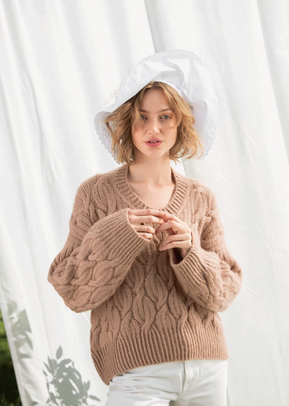 Haley-pullover | kaunis palmikkokuvio Double Sunday- ja Tynn Silk Mohair -langasta Sandnes Garnilta