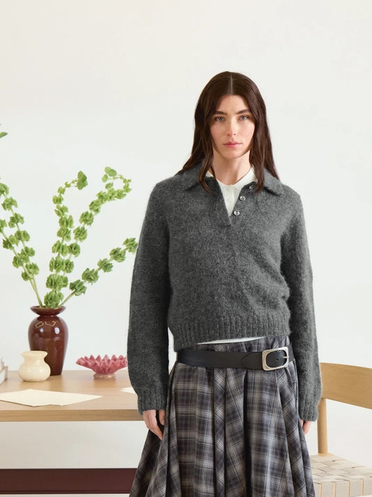 Aria Sweater | fine shirt with polo collar made from Alpakka Folgetrad and Tynn Silk Mohair by Sandnes Garn