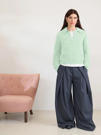Aria Sweater | fine shirt with polo collar made from Alpakka Folgetrad and Tynn Silk Mohair by Sandnes Garn