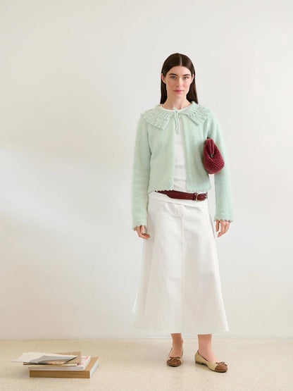 Chemisier Lilly | cardigan fin à col large en fil d'alpaga Folgetrad et Tynn Silk Mohair de Sandnes Garn