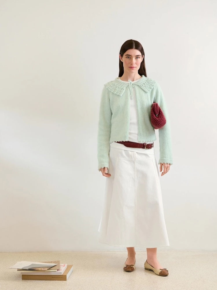 Chemisier Lilly | cardigan fin à col large en fil d'alpaga Folgetrad et Tynn Silk Mohair de Sandnes Garn