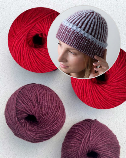 Bonnet côtelé en point de godron | motif côtelé bicolore avec Cashmere Charis de Pascuali