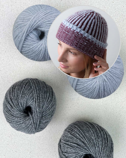 Bonnet côtelé en point de godron | motif côtelé bicolore avec Cashmere Charis de Pascuali