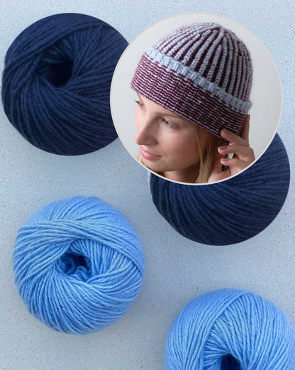 Bonnet côtelé en point de godron | motif côtelé bicolore avec Cashmere Charis de Pascuali