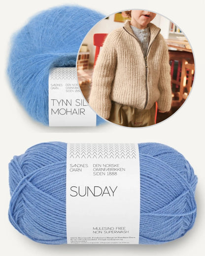 Tia Zipper Jacket Kids | Veste demi-côtes pour tous les jours en Sunday et Tynn Silk Mohair de Sandnes