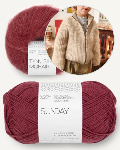 Tia Zipper Jacket Kids | Veste demi-côtes pour tous les jours en Sunday et Tynn Silk Mohair de Sandnes