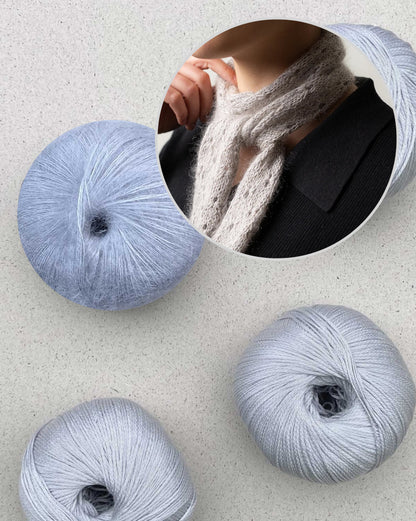 Mini-écharpe Tide Eyelets | fin motif en Arctic Pearl et Mohair Bliss de Pascuali