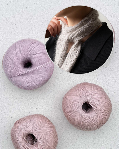 Mini-écharpe Tide Eyelets | fin motif en Arctic Pearl et Mohair Bliss de Pascuali