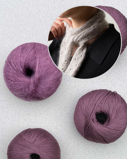 Mini-écharpe Tide Eyelets | fin motif en Arctic Pearl et Mohair Bliss de Pascuali
