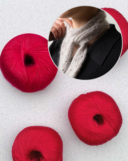 Mini-écharpe Tide Eyelets | fin motif en Arctic Pearl et Mohair Bliss de Pascuali