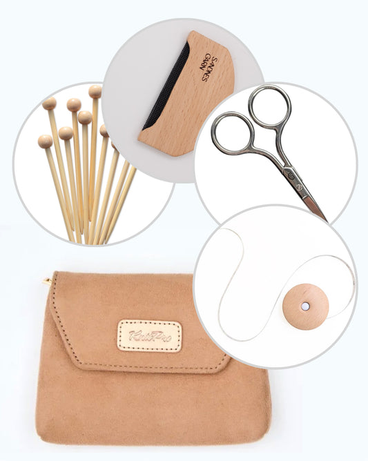 Zubehör Set natural mit Maschenmarkierern, Woll-Kamm, Schere und Rollmaßband 1